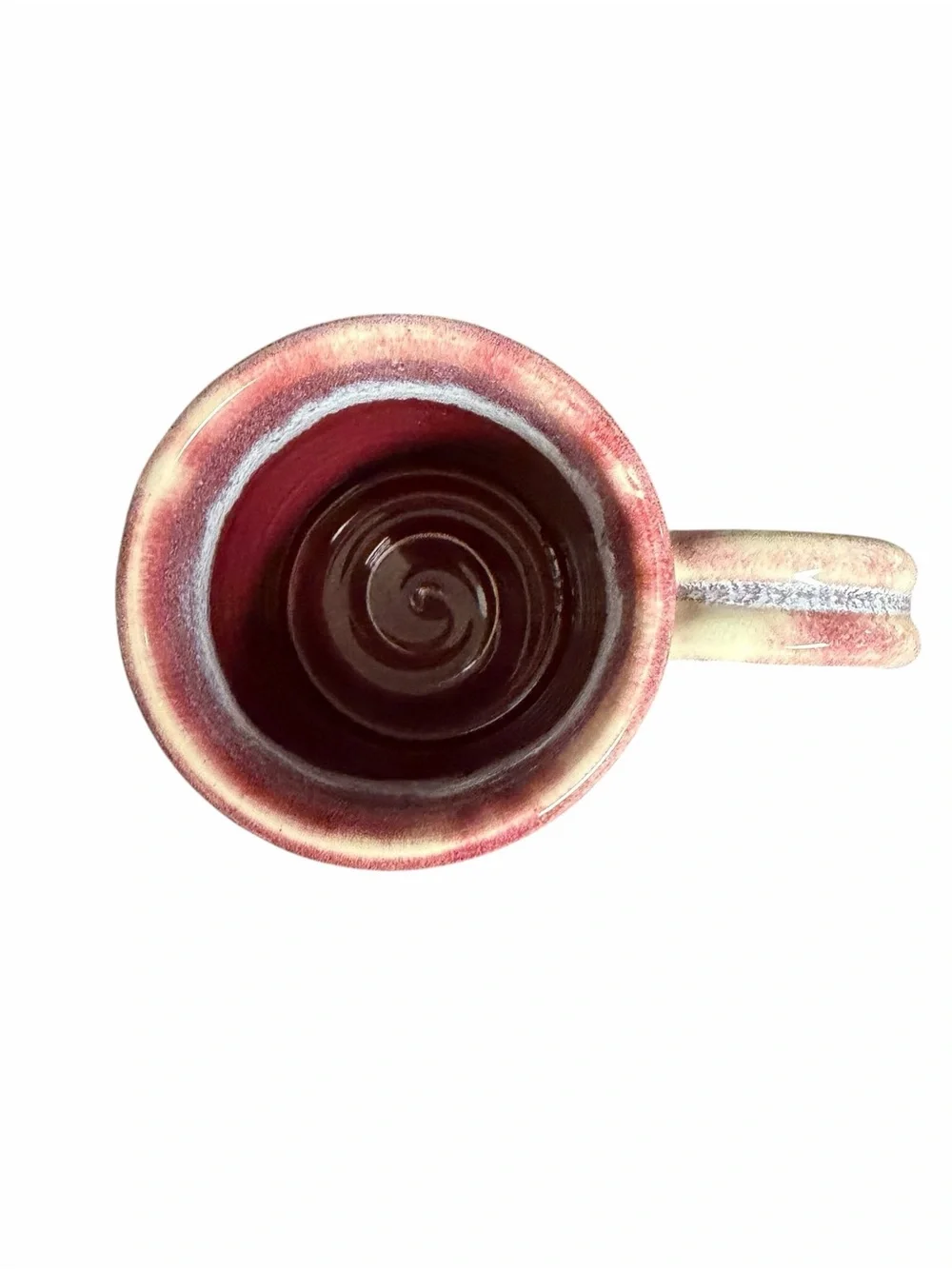 Veritas Crest Ceramic Coffee Mug‎ in Burgundy and Cream by Grey Fox Pottery
